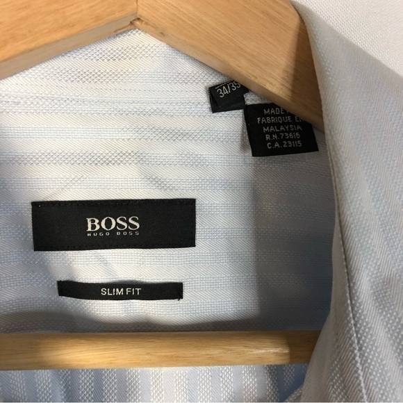 Boss Hugo Boss Slim Fit Light Blue Stripe Long Sleeve Button Down 16 - Picture 6 of 6